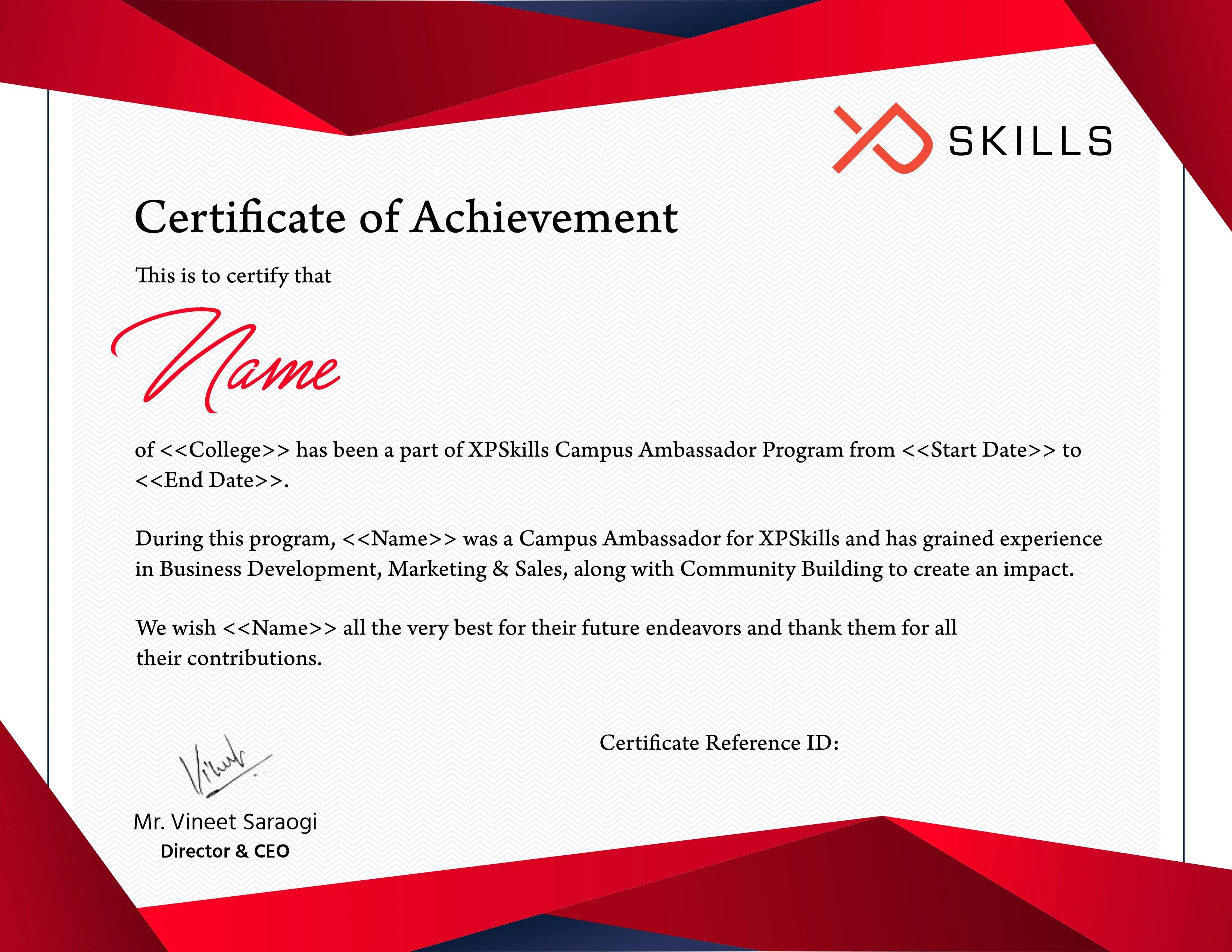XPSkills Certificate